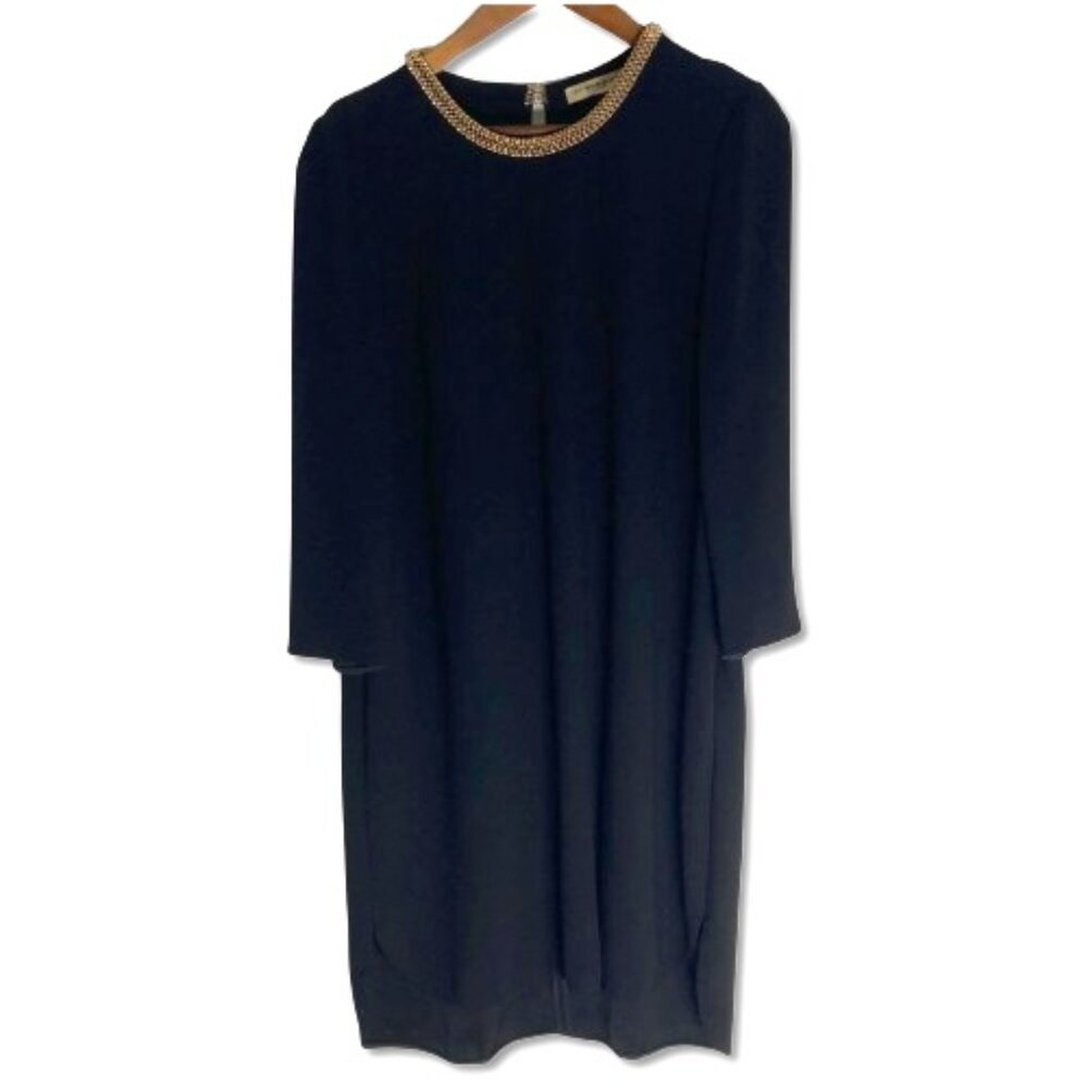 Burberry London 3/4-Sleeve Chain-Trim Shift Dress, Black